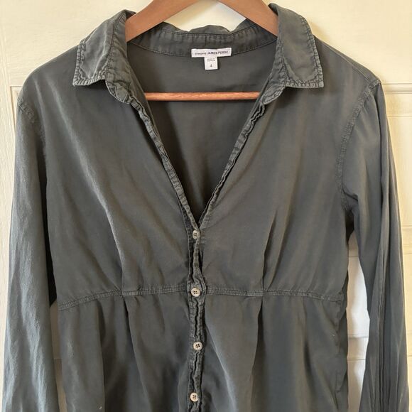 Standard James Perse Womens Size 4 Button Front V Neck Shirt Black Capsule Indie - Picture 3 of 8